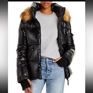 S-13 NY Alley Women's Black Puffer Jacket with Faux Fur Trim hood Size Small